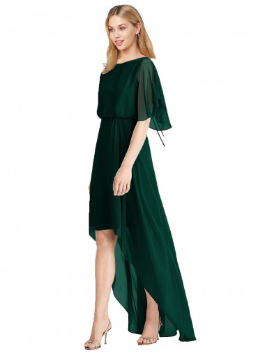 Comprar Evergreen línea A Cuello redondo Gasa Largo Asimétrico Vestidos de dama de honor