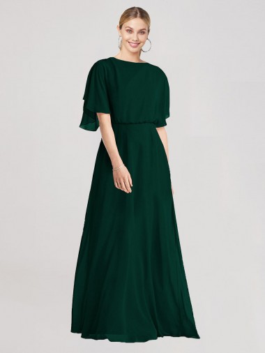 Comprar Evergreen línea A Cuello redondo Gasa Largo Vestidos de dama de honor