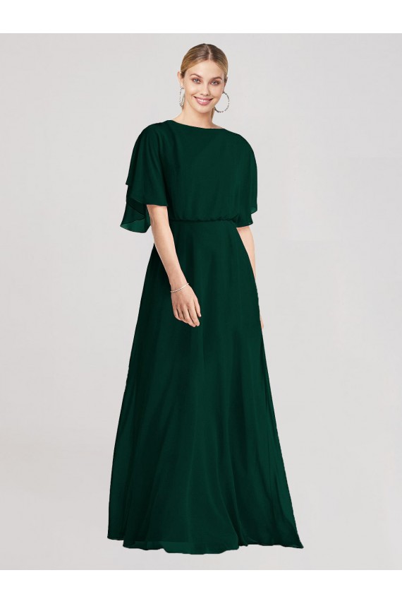 Comprar Evergreen línea A Cuello redondo Gasa Largo Vestidos de dama de honor