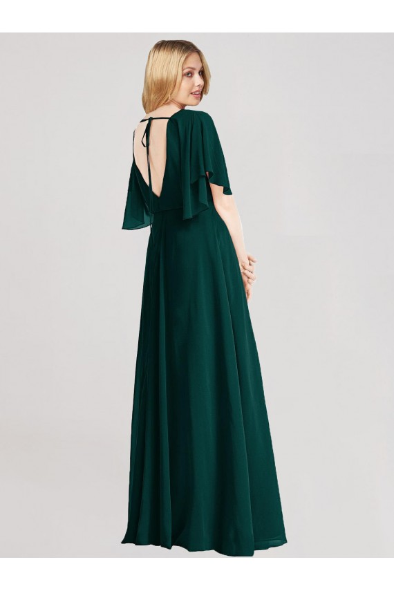 Comprar Evergreen línea A Cuello redondo Gasa Largo Vestidos de dama de honor
