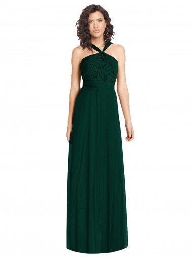 Comprar Evergreen línea A Halter Gasa Largo Vestidos de dama de honor