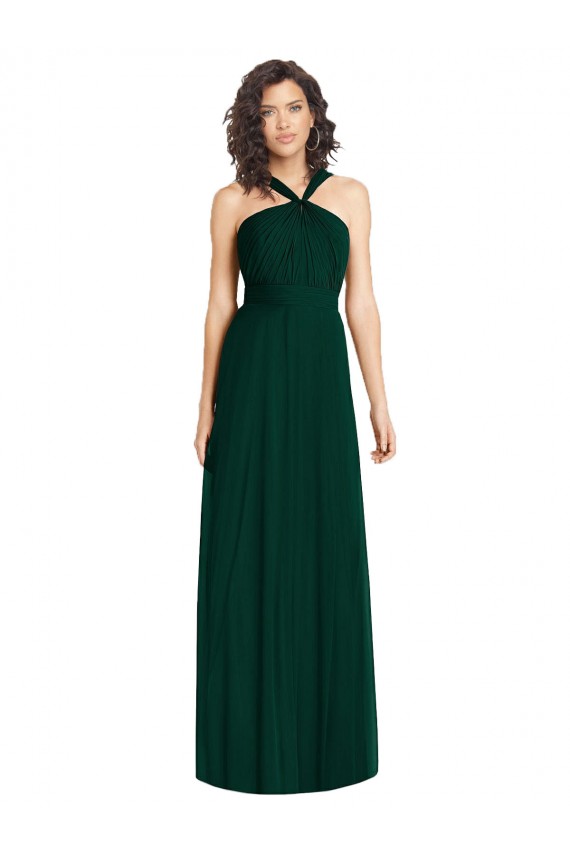 Comprar Evergreen línea A Halter Gasa Largo Vestidos de dama de honor