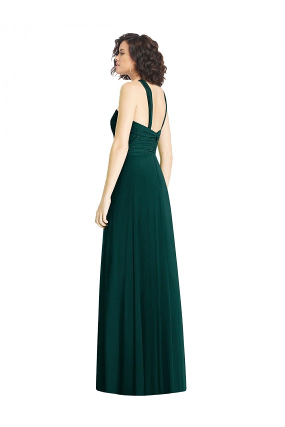 Comprar Evergreen línea A Halter Gasa Largo Vestidos de dama de honor