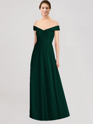 Comprar Evergreen línea A Hombros Descubiertos Cuello en V Gasa Largo Vestidos de dama de honor