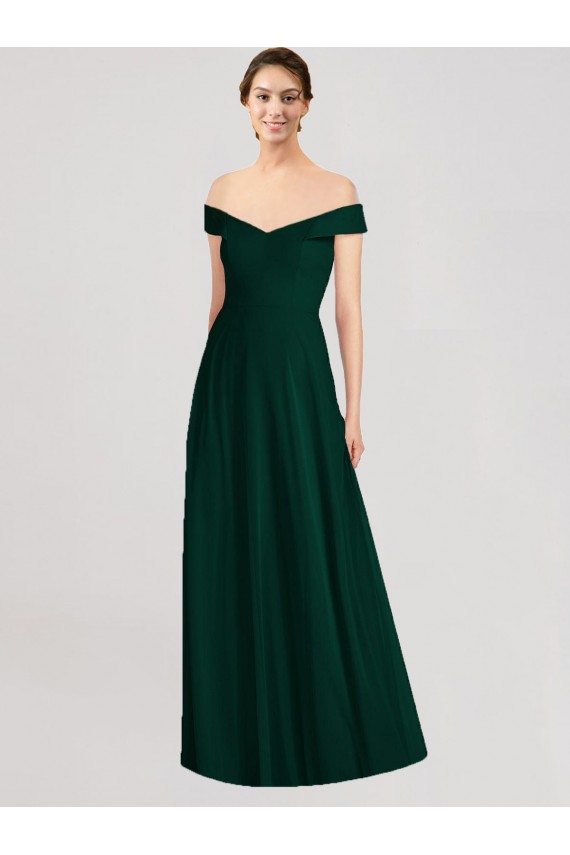 Comprar Evergreen línea A Hombros Descubiertos Cuello en V Gasa Largo Vestidos de dama de honor