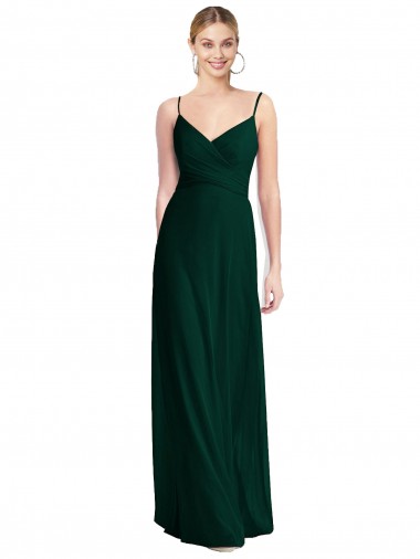 Comprar Evergreen línea A Tirantes espagueti Cuello en V Gasa Largo Vestidos de dama de honor