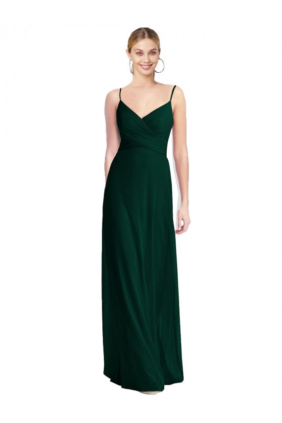 Comprar Evergreen línea A Tirantes espagueti Cuello en V Gasa Largo Vestidos de dama de honor