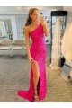 Comprar Fucsia Cubierta Un Hombre Barrer tren Lentejuelas Terciopelo Corto Vestidos de fiesta