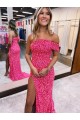 Comprar Fucsia Cubierta Un Hombre Barrer tren Lentejuelas Terciopelo Largo Vestidos de fiesta