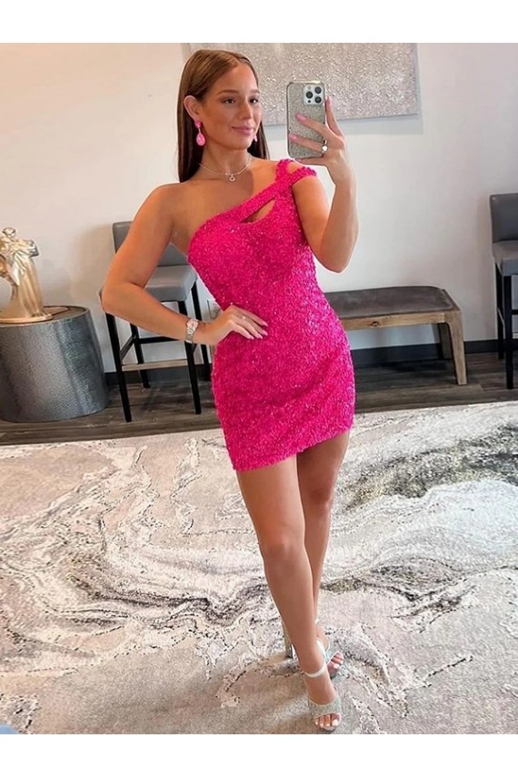 Comprar Fucsia Cubierta Un Hombre Corto Lentejuelas Terciopelo Corto Vestidos de fiesta