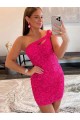 Comprar Fucsia Cubierta Un Hombre Corto Lentejuelas Terciopelo Corto Vestidos de fiesta