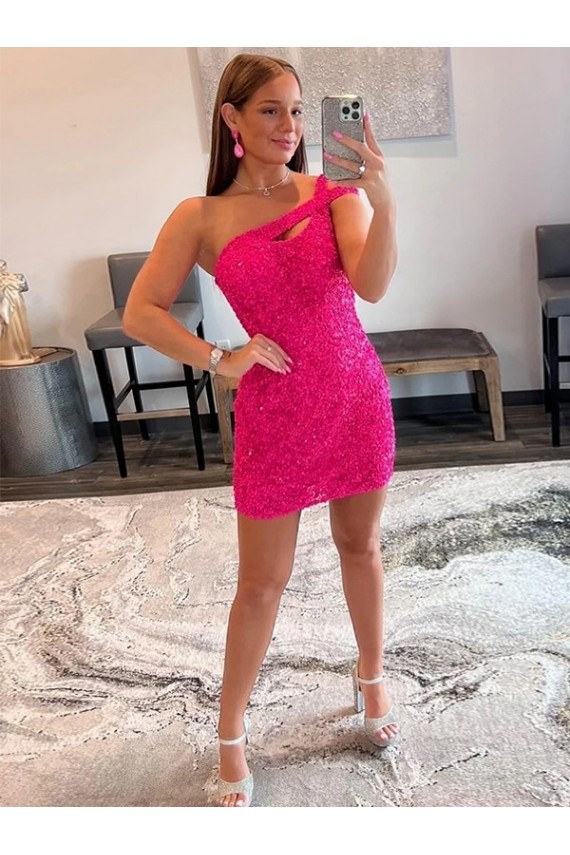 Comprar Fucsia Cubierta Un Hombre Corto Lentejuelas Terciopelo Corto Vestidos de fiesta