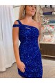 Comprar Fucsia Cubierta Un Hombre Corto Lentejuelas Terciopelo Corto Vestidos de fiesta