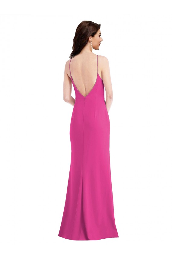 Comprar Fucsia Trompeta Halter Cuello Alto Crepé Elástico Largo Formales Vestidos de dama de honor / Vestidos de fiesta
