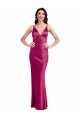 Comprar Fucsia línea A Tirantes espagueti Cuello en V Satén elástico Largo Formales Vestidos de dama de honor / Vestidos de fiesta