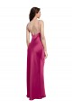 Comprar Fucsia línea A Tirantes espagueti Cuello en V Satén elástico Largo Formales Vestidos de dama de honor / Vestidos de fiesta