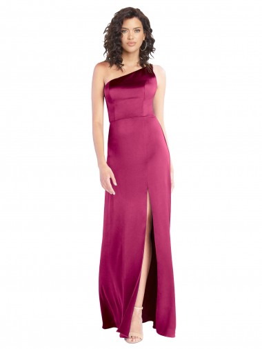 Comprar Fucsia línea A Un Hombre Satén elástico Largo Formales Vestidos de dama de honor / Vestidos de fiesta