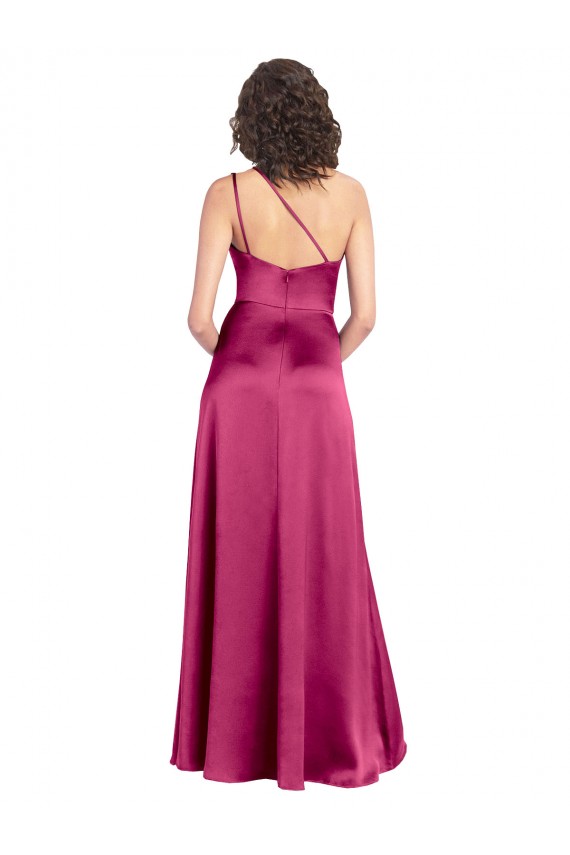 Comprar Fucsia línea A Un Hombre Satén elástico Largo Formales Vestidos de dama de honor / Vestidos de fiesta