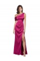 Comprar Fucsia línea A Un Hombre Satén elástico Largo Formales Vestidos de dama de honor / Vestidos de fiesta