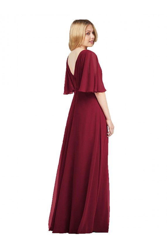 Comprar Humo Verde Trompeta Cuello en V Gasa Largo Vestidos de dama de honor