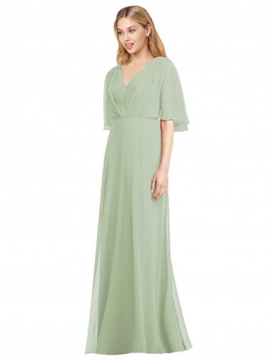 Comprar Humo Verde Trompeta Cuello en V Gasa Largo Vestidos de dama de honor