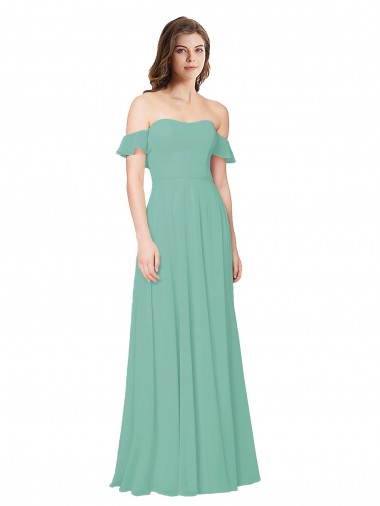 Comprar Jade línea A Hombros Descubiertos Gasa Largo Vestidos de dama de honor
