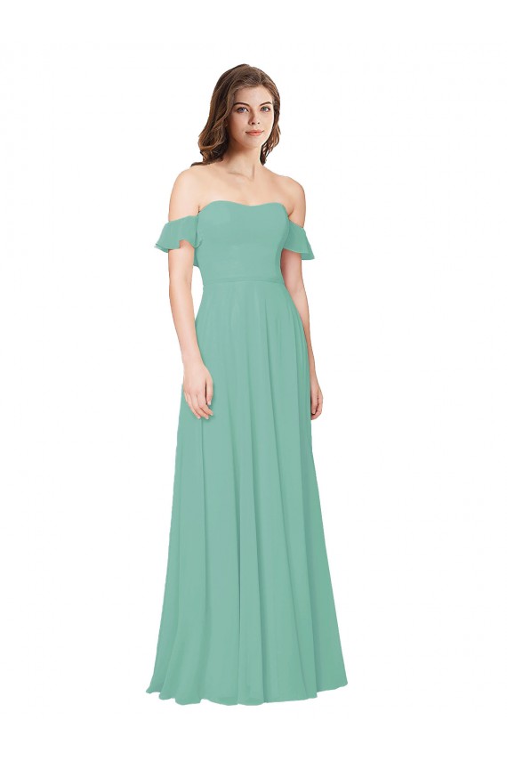 Comprar Jade línea A Hombros Descubiertos Gasa Largo Vestidos de dama de honor
