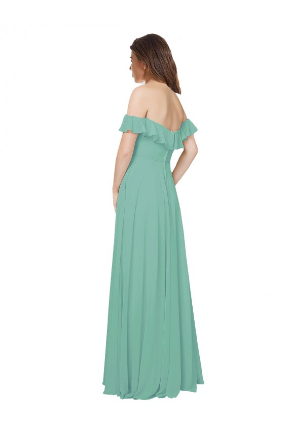 Comprar Jade línea A Hombros Descubiertos Gasa Largo Vestidos de dama de honor