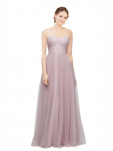 Comprar Light Lilac línea A Cuello de Corazón Tul Encaje Largo Vestidos de dama de honor