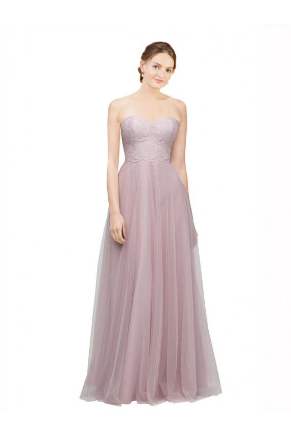 Comprar Light Lilac línea A Cuello de Corazón Tul Encaje Largo Vestidos de dama de honor