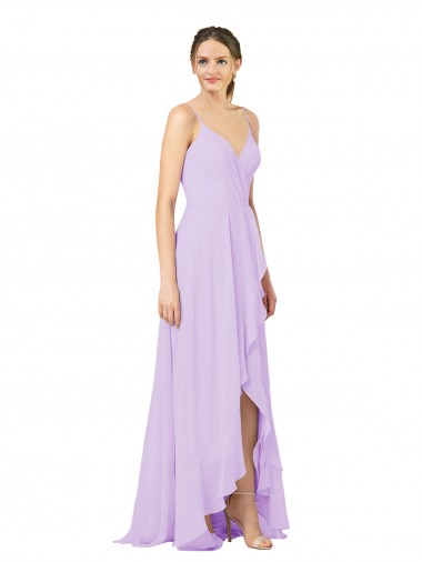 Comprar Lila Cubierta Cuello en V Gasa Largo Asimétrico Vestidos de dama de honor