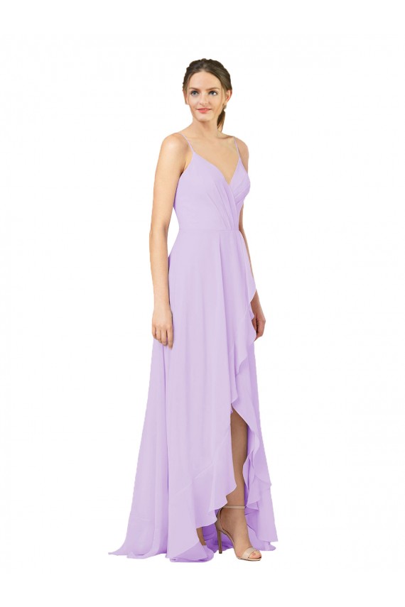 Comprar Lila Cubierta Cuello en V Gasa Largo Asimétrico Vestidos de dama de honor