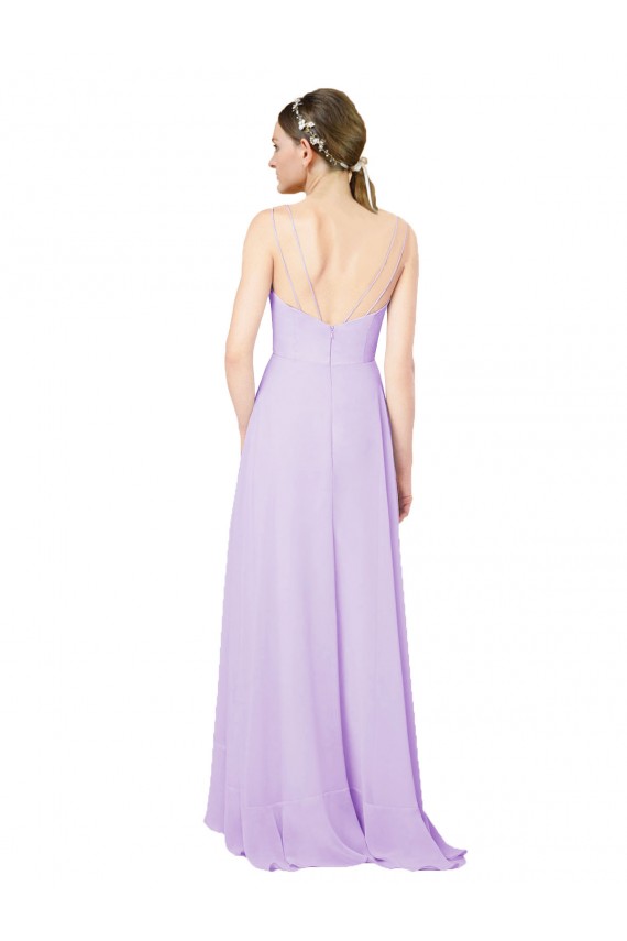 Comprar Lila Cubierta Cuello en V Gasa Largo Asimétrico Vestidos de dama de honor