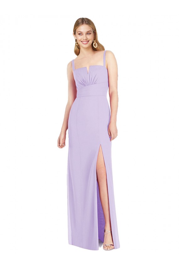 Comprar Lila Sirena Tirantes espagueti Cuello en V Sin tirantes Gasa Largo Vestidos de dama de honor