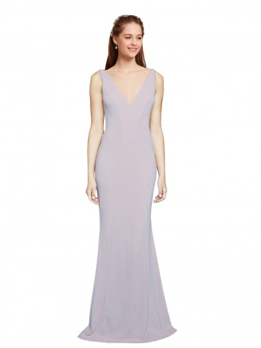 Comprar Lila ártica Sirena Cuello en V Crepé Elástico Largo Formales Vestidos de dama de honor / Vestidos de fiesta