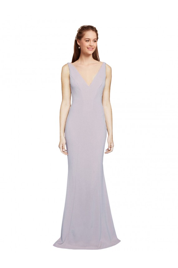 Comprar Lila ártica Sirena Cuello en V Crepé Elástico Largo Formales Vestidos de dama de honor / Vestidos de fiesta