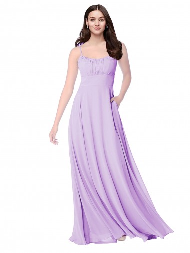 Comprar Lila línea A Cucharón Gasa Largo Vestidos de dama de honor