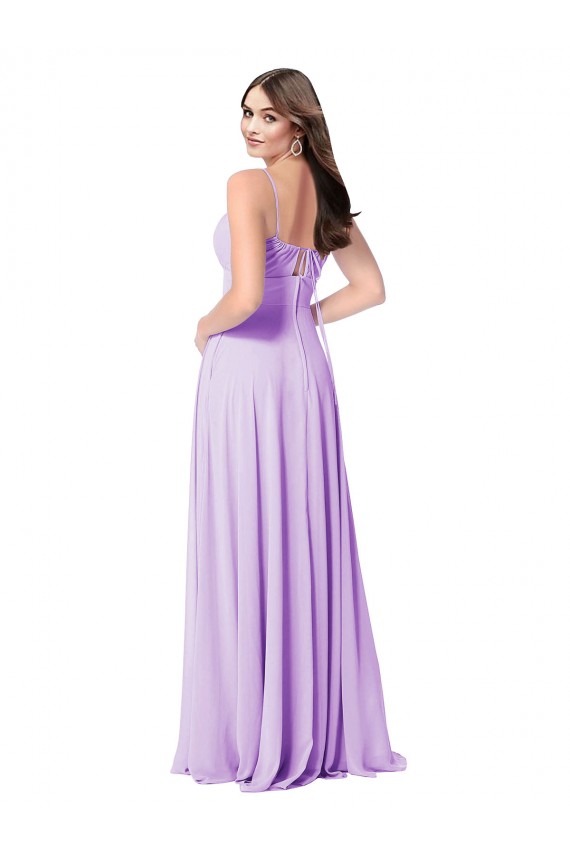 Comprar Lila línea A Cucharón Gasa Largo Vestidos de dama de honor