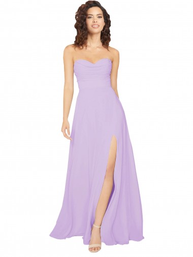 Comprar Lila línea A Cuello de Corazón Sin tirantes Gasa Largo Vestidos de dama de honor