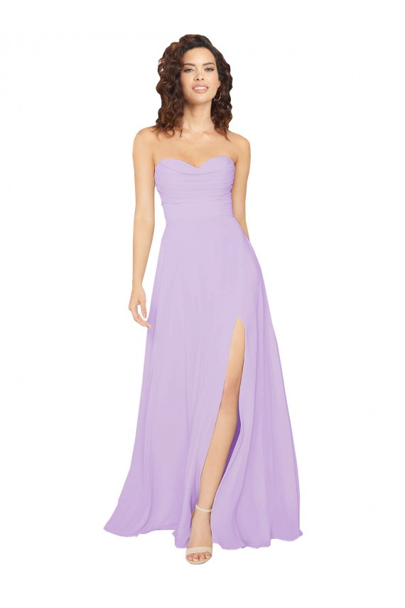 Comprar Lila línea A Cuello de Corazón Sin tirantes Gasa Largo Vestidos de dama de honor