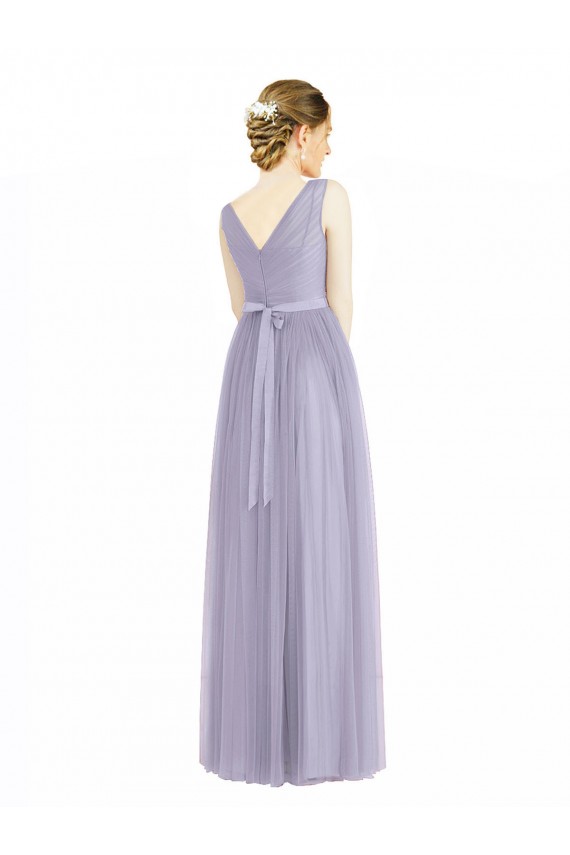 Comprar Lila línea A Cuello en V Tul Largo Vestidos de dama de honor