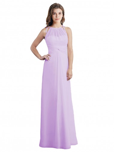 Comprar Lila línea A Halter Cuello de Corazón Gasa Largo Vestidos de dama de honor