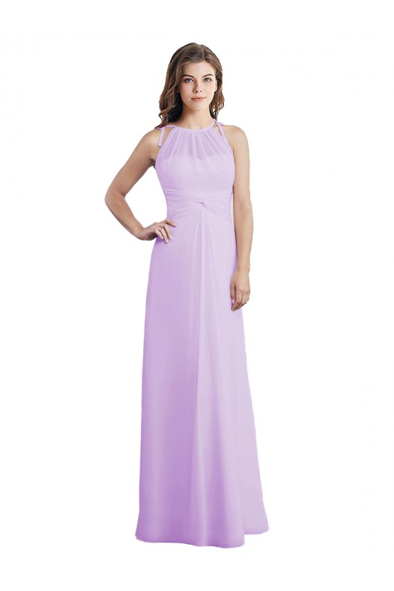Comprar Lila línea A Halter Cuello de Corazón Gasa Largo Vestidos de dama de honor