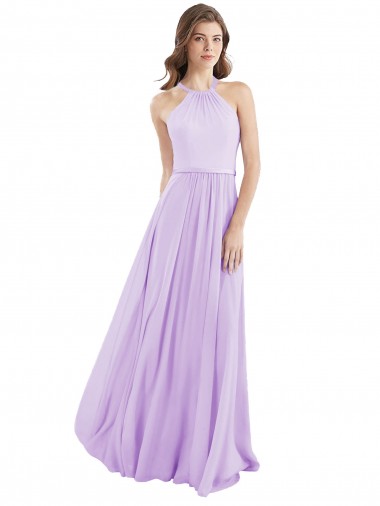 Comprar Lila línea A Halter Gasa Largo Vestidos de dama de honor