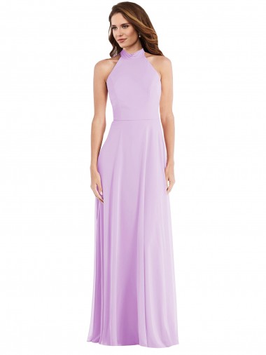 Comprar Lila línea A Halter Gasa Largo Vestidos de dama de honor