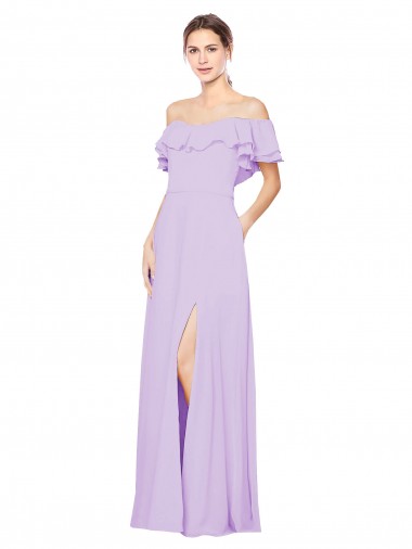 Comprar Lila línea A Hombros Descubiertos Sin tirantes Gasa Largo Vestidos de dama de honor