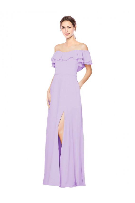 Comprar Lila línea A Hombros Descubiertos Sin tirantes Gasa Largo Vestidos de dama de honor