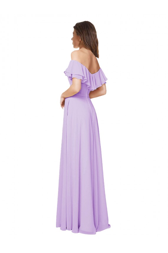 Comprar Lila línea A Hombros Descubiertos Sin tirantes Gasa Largo Vestidos de dama de honor