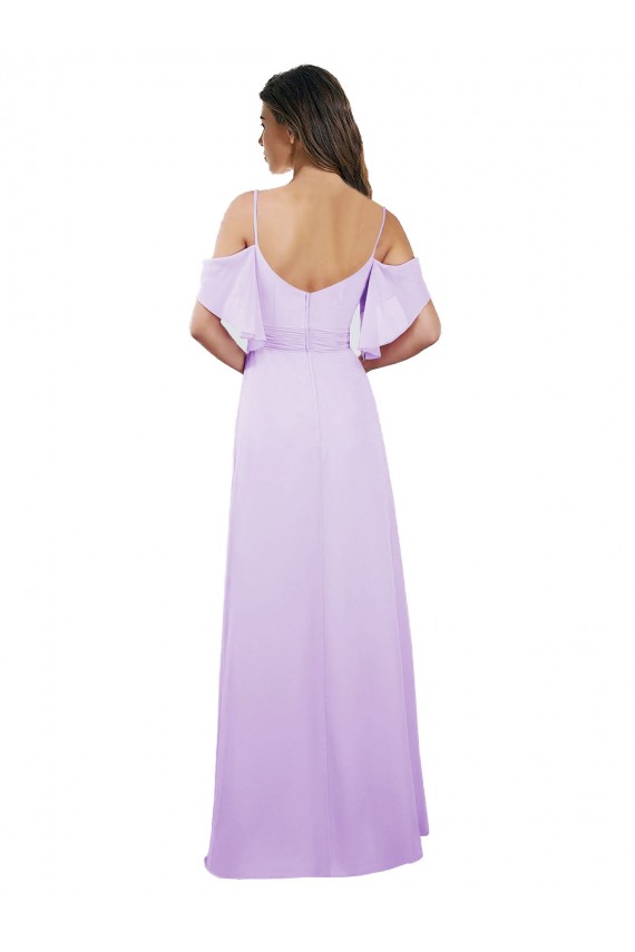 Comprar Lila línea A Hombros Descubiertos Tirantes espagueti Gasa Largo Vestidos de dama de honor