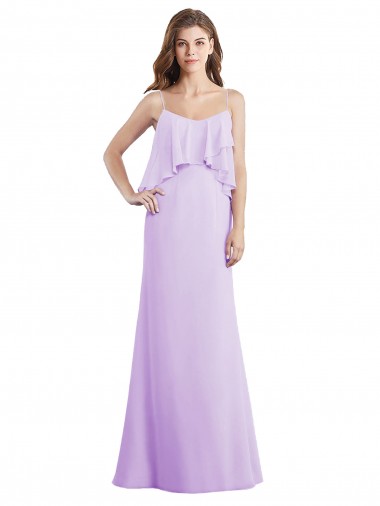 Comprar Lila línea A Tirantes espagueti Cucharón Gasa Largo Vestidos de dama de honor